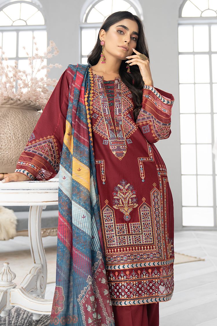Picture of Ellena - 3-PC Stitched Cambric Cotton Suit - Available at Raja Sahib