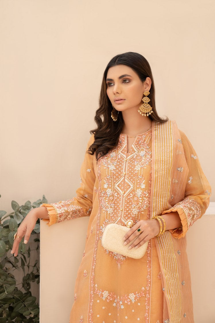 Picture of Ellena - 3-PC Stitched Zari Net Suit - Available at Raja Sahib