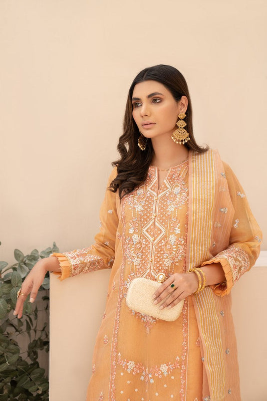 Picture of Ellena - 3-PC Stitched Zari Net Suit - Available at Raja Sahib