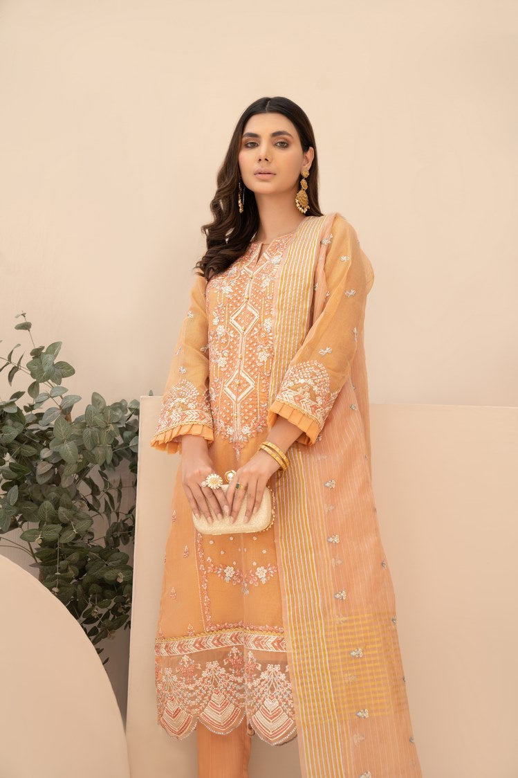 Picture of Ellena - 3-PC Stitched Zari Net Suit - Available at Raja Sahib