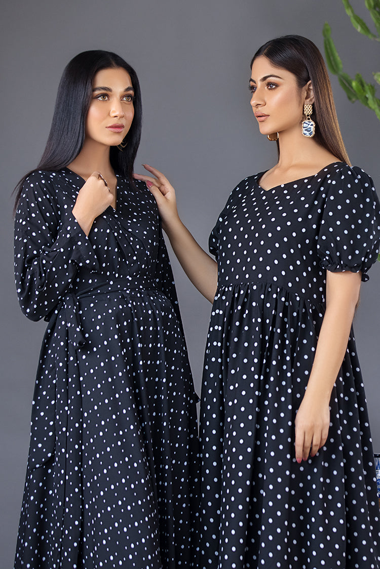 Picture of Ellena - Mini Polka Dot Print Georgette Dress - Available at Raja Sahib