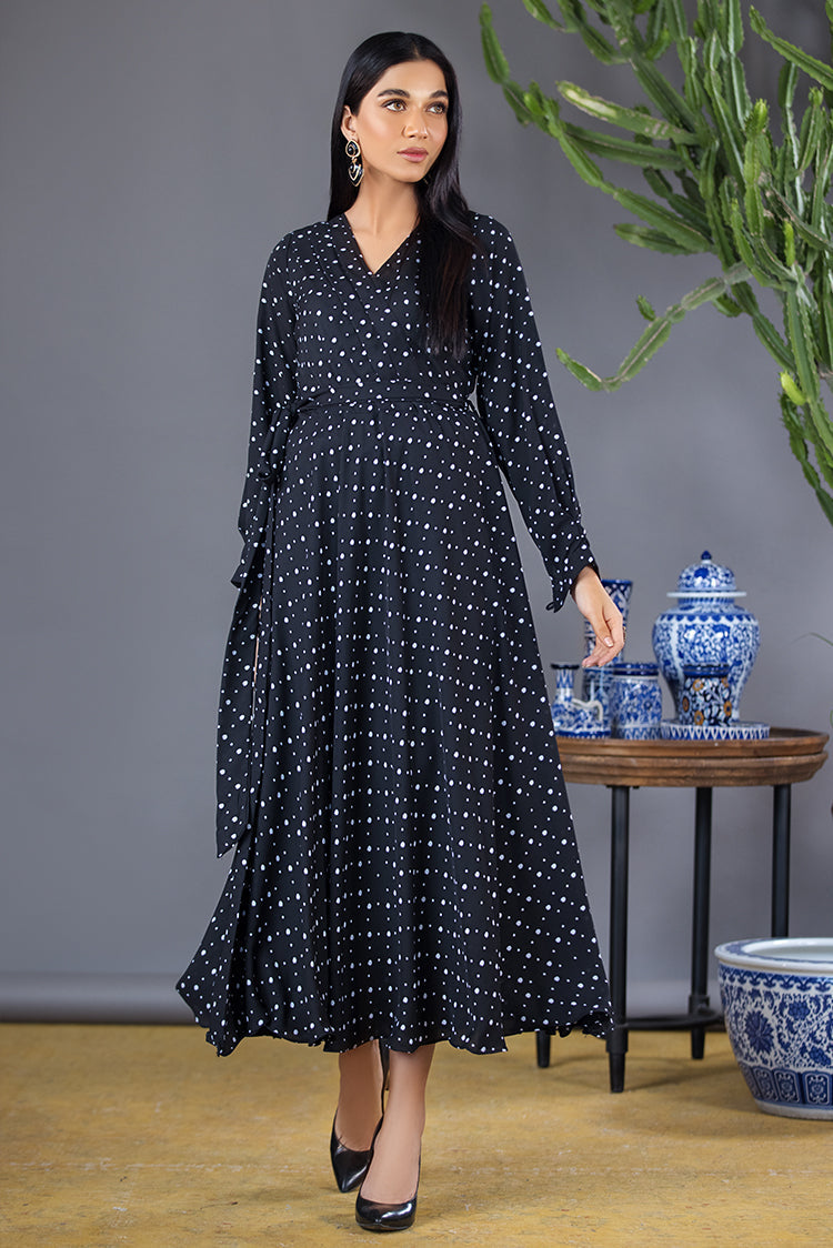 Picture of Ellena - Mini Polka Dot Print Georgette Dress - Available at Raja Sahib