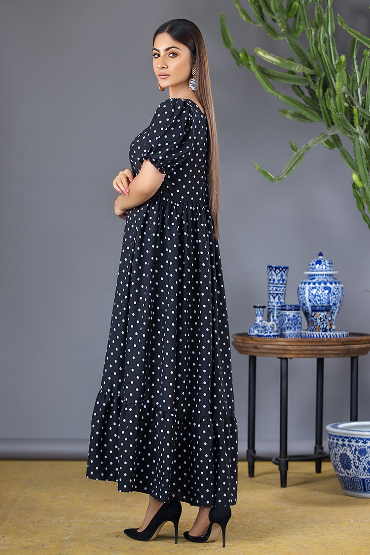 Picture of Ellena - Mini Polka Dot Print Georgette Dress - Available at Raja Sahib